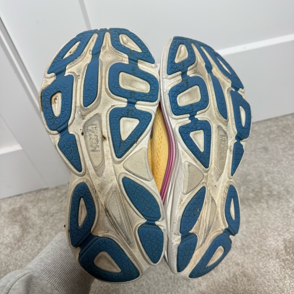 Hoka Bondi 8 Yellow Impala Cyclamen Athletic Walking Running Shoes Size 7.5 - Picture 7 of 8